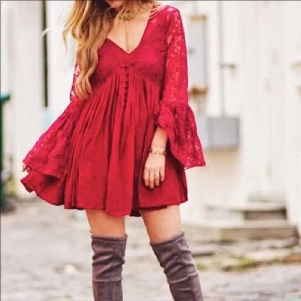 FREE PEOPLE With Love From India Dress Red XS